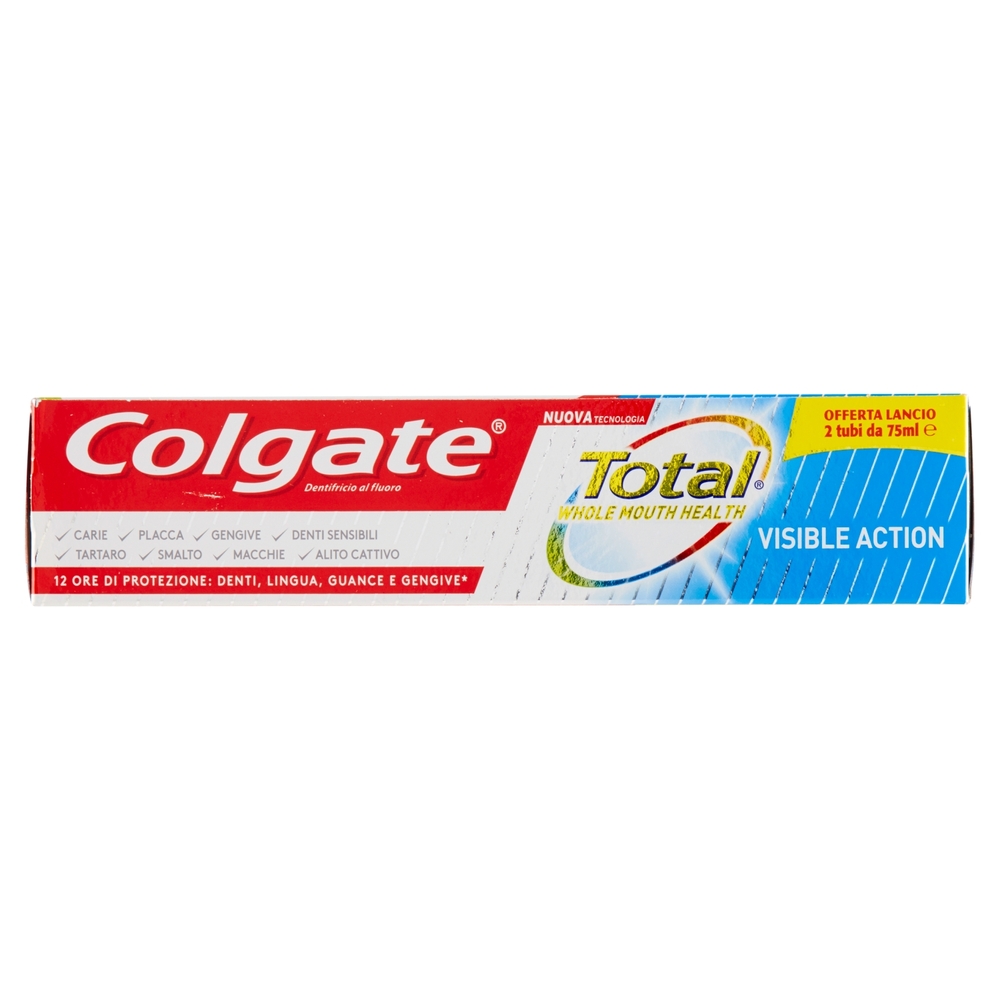 Colgate dentifricio Total Visible Action, protegge da batteri lingua, guance e gengive bitubo 2x75ml